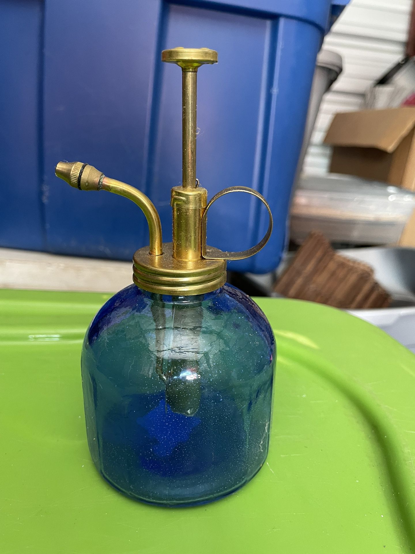 Vintage Cobalt Blue and Brass Glass Atomizer Bottle