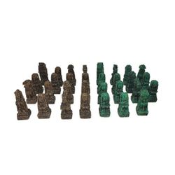 Mexican Aztec Chess 31 Pieces -  Brown & Green - Board Game  