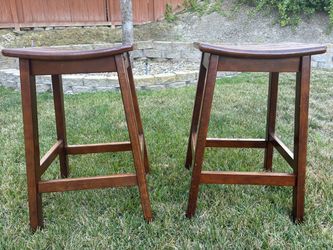 Pair of Solid Wood Bar Stools – Heavy & Sturdy – $50