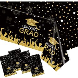 Graduation Party Decorations 4 Pack Graduation Tablecloth, Black & Gold Graduation Decorations Class of 2023 Large Size 54"x108" Plastic Congrats Grad