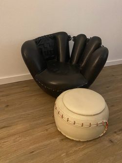 Baseball glove chair and ball ottoman