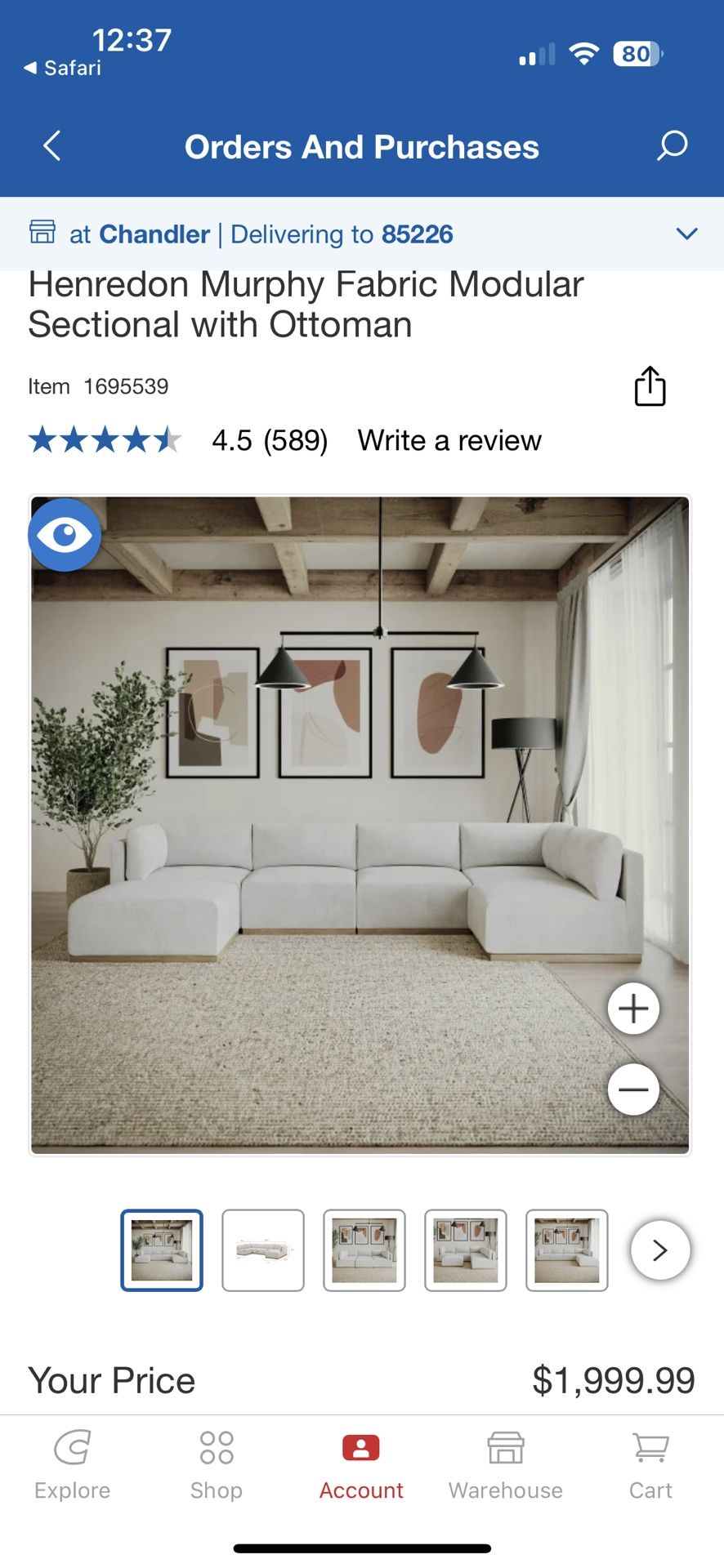 Costco Sectional Couch - Cream Color