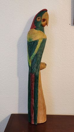 Hand-Carved Painted Wood Parrot Figurine