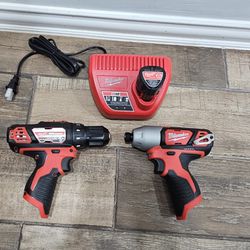 Milwaukee M12 Cordless Drill and Impact Drill, Charger and 1 Battery