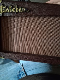 It is a 12-watt solid-state amplifier designed for practicing.
The amplifier features a portable design with a leather-like handle and brown finish.
