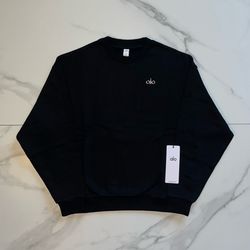 Alo Yoga Accolade Crew Neck Pullover Sweatshirt Black Size Medium