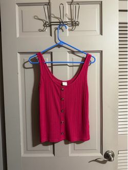 Womens H&M Rib Knit Tank Top Shirt - Size Small Hot Pink Front Buttons