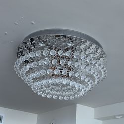 32” Modern Crystal Flush Mount Chandelier – Chrome Luxury Ceiling Light