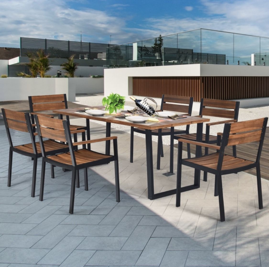 7pc Outdoor Patio Furniture Dining Table Set