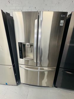 LG stainless steel refrigerator (36" x 69" x 24") with receipt and 90-day warranty.