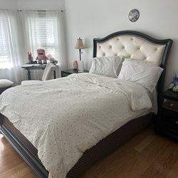 Bed Frame with Mattress and 2 Nightstands and a Dresser