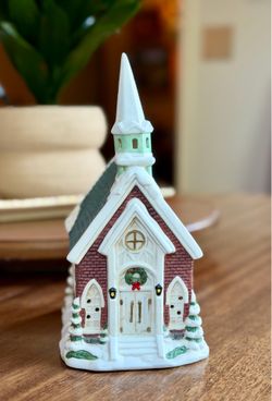 Vintage hand-painted porcelain lighted church by Dickens Collectables