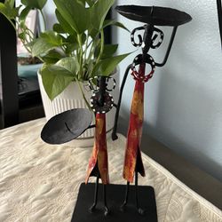 African Metal Candle Holder Mom And Daughter