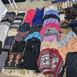 Large Lot Of Women's Dress Clothes Purses And Shoes 