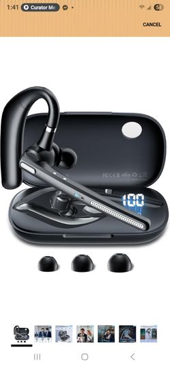 Bluetooth Headset V5.3 with Dual Noise Cancelling Mic, Wireless Earpiece with 500mAh Charging Case 150 Hrs Standby Time, Hand- Free Headphones for Off