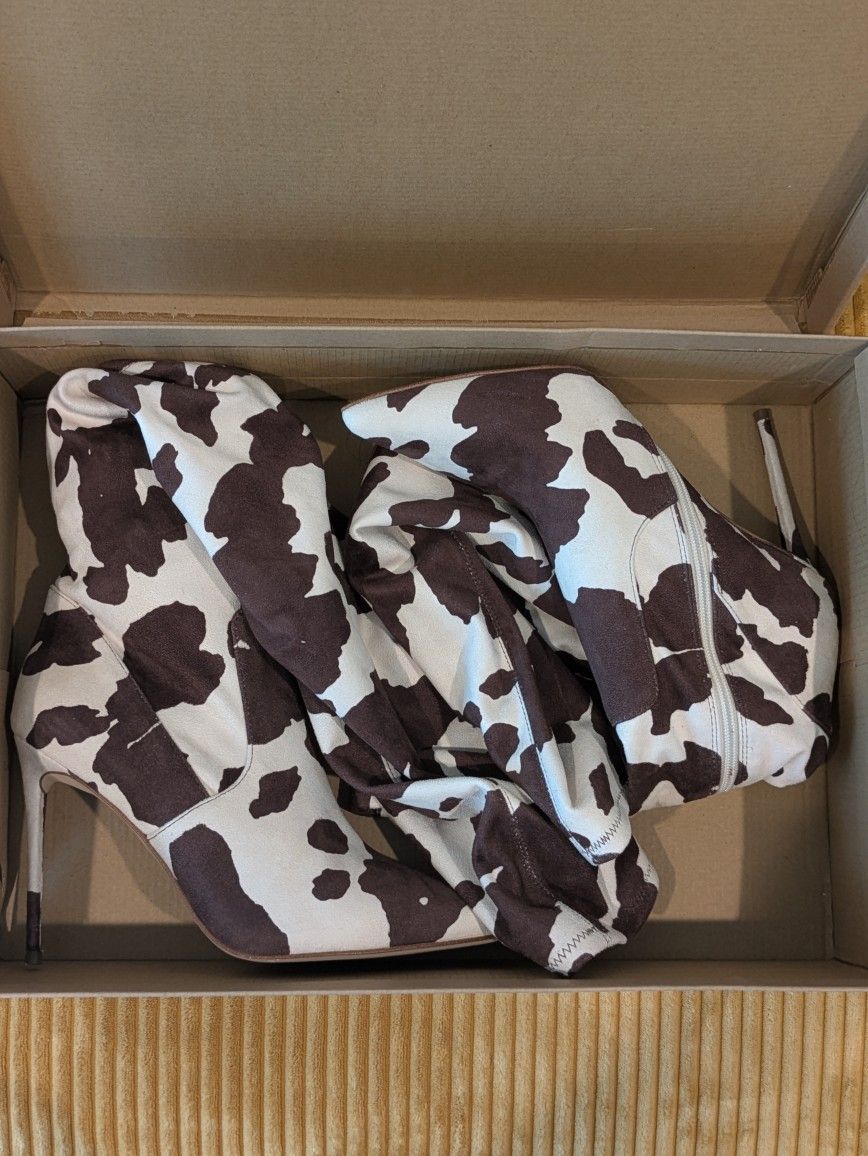 Steve Madden Vanquish Cow Print Thigh High Boots - Size 11