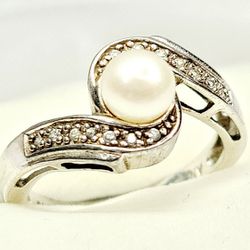 Pearl Diamond Sterling 925 Ring Size 7