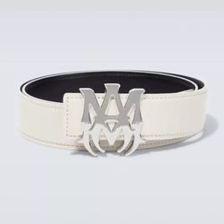 Size 85 Amiri Belt White + Silver Logo, New, W/box + bag 