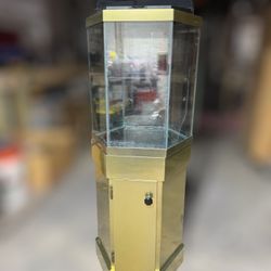 35 Gallon Hexagon fish Tank With Stand, Light, And Custom Paint Job 
