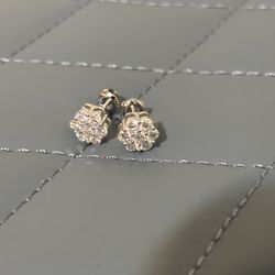 Lab Diamond White  Gold Cluster Earrings  Size: 6mm