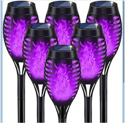 Halloween Decorations Outdoor Flickering Flame Purple Halloween Solar Light Solar Torch Lights for Halloween Yard Decorations, Waterproof Outdoor Hall