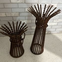 Rustic, iron wheatstalk  twisted metal candle holders – heavy