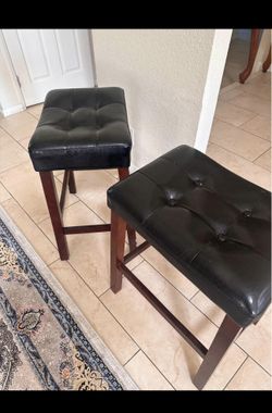 Set Of Two Leather Countertop Stools