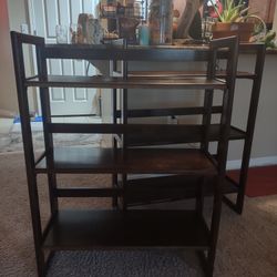6 dark wood stackable shelves