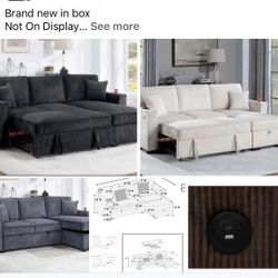 $369.     2-PCConvertible Sectional  Sleeper Sofa W/ Cupholder Sofa Storage & USB Ports  89”x 59”X36”H