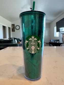 Starbucks Fall 2021 Emerald Green Glitter Floral Tumbler 24oz