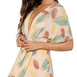 SHEIN Plunge Neck Tied Open Back Tropical Dress Size S NWOT