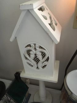 Decorative Wooden Bird House on Pedestal