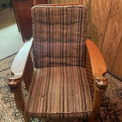 Rare Antique Victorian Morris Lion Head Chair Recliner