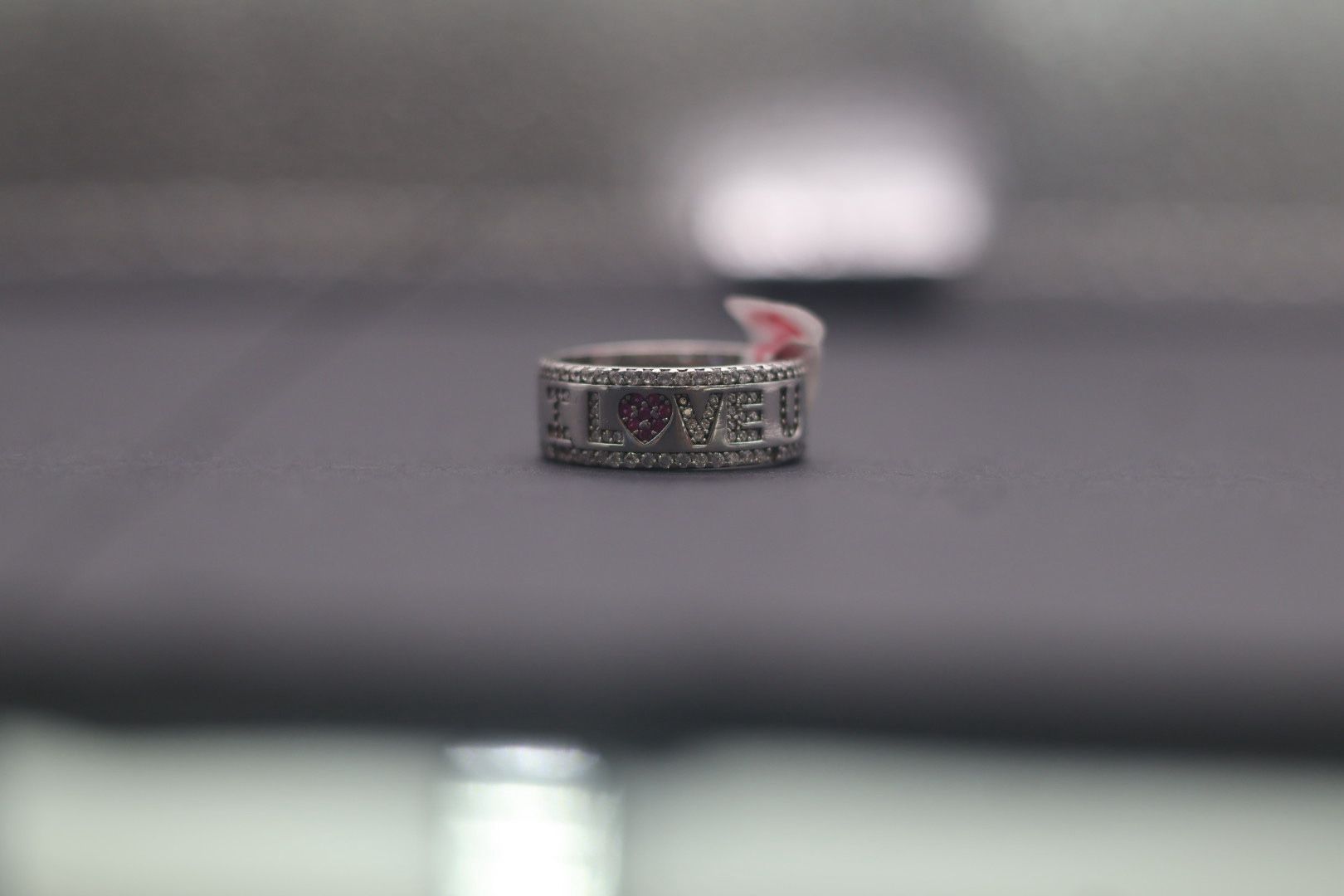 Silver “I LOVE U” Band Ring with Heart Accent