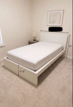 White Twin Platform Bed with Mattress (slight water damage at the bottom)