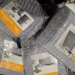 New Our Table Quilted Dinnerware, Mug, Stemware glass, dish storage case. 