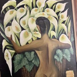 Pintura GRANDE de Desnudó Con Alcatraces 