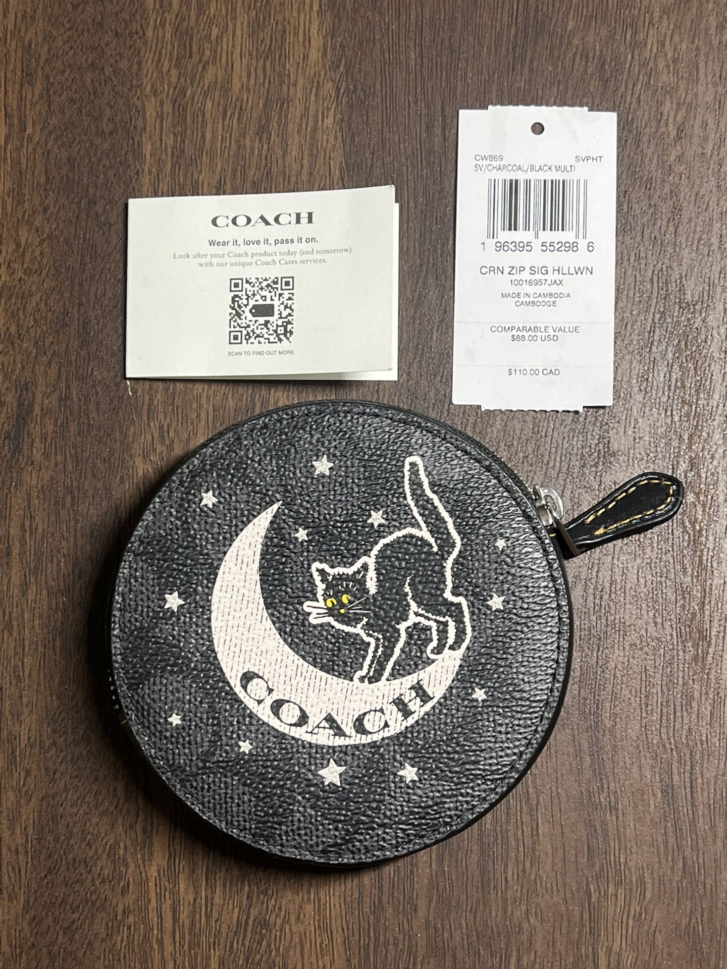 Coach Coin Case In Signature Canvas With Halloween Black Cat