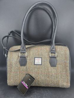 Bronte Moon Maccessori Harris Tweed Wool Bowling Bag Green Herringbone NWT