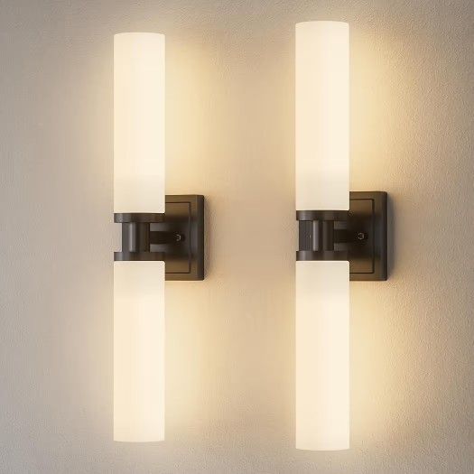 Black Wall Sconces Set of Two, Modern Bathroom Sconce with Frosted Glass, Hardwired Wall Light Fixtures for Bathroom Living Room Bedroom Hallway (Bulb
