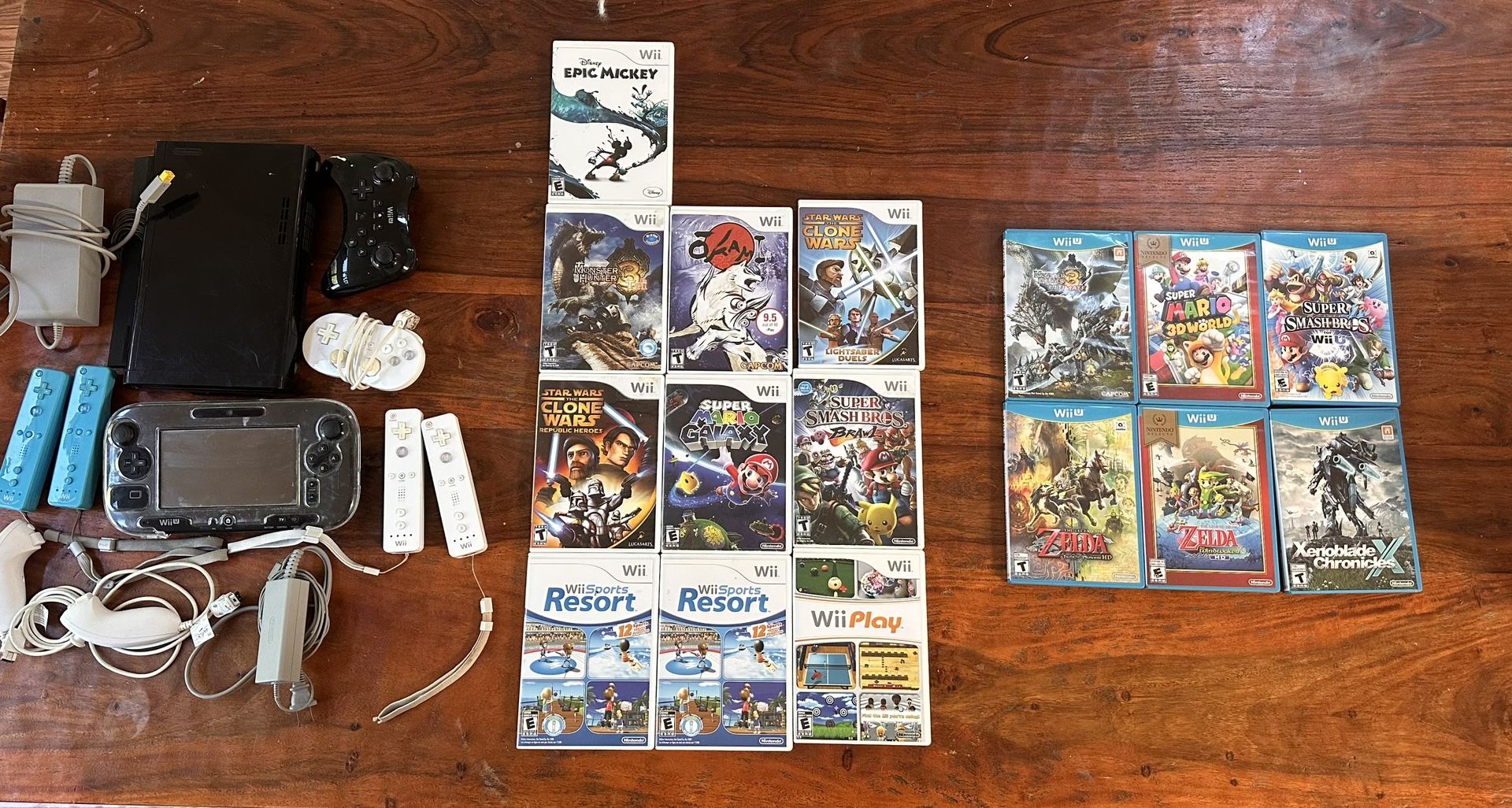 Nintendo Wii U (Black) + Zelda HD Bundle + Wii Games and Accessories