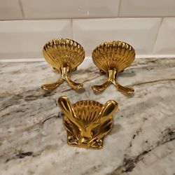 Shenter SHELL Hook Two Prong Solid Forged Brass Double Hook Nautical  I