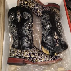 Ferrini Italia Leather Print Python Black S Toe Boots