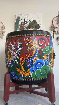 Vintage Hand-Painted Traditional Dragon Drum