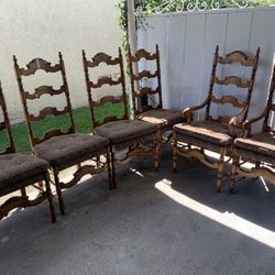 6 Antique French Provincial walnut ladder-back dining chairs 