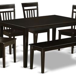 Cappuccino Hardwood East West Furniture 6 Piece Dining Table Set