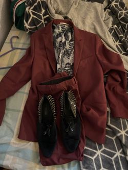 Burgundy Skinny tuxedo with dress shoes