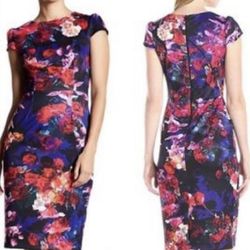 Betsey Johnson Multicolored Floral Print Sheath Dress - Size 4