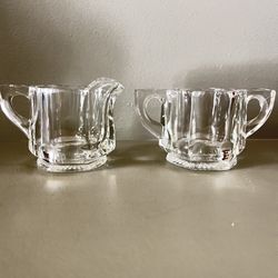 Vintage  MCM Anchor Glass Hexagon Sugar Creamer Set