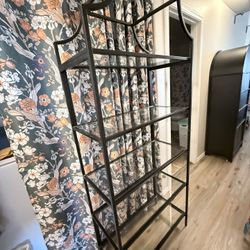 Black Metal Bookcase With Glass Shelves